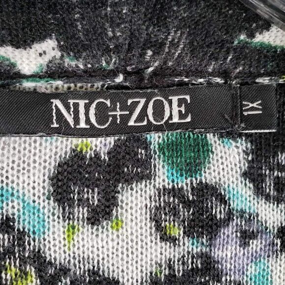 Nic + Zoe Sweater Cardigan Plus Size 1X Open Front Black Geometric Stretch Knit - Picture 7 of 9